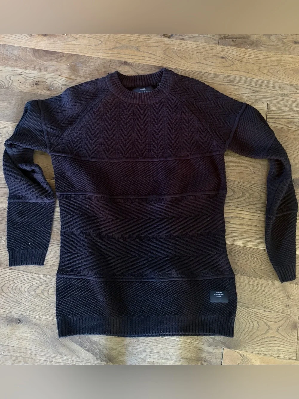 Scotch & Soda Cable Knit Sweater black crew neck